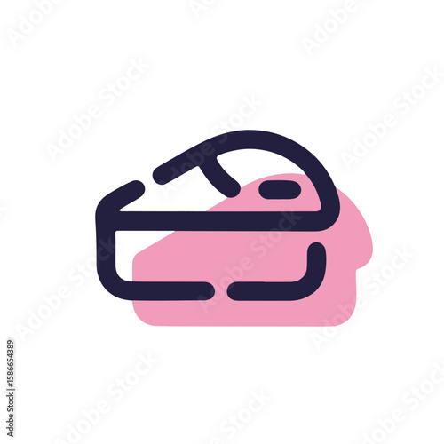 Minimalistic vector of a Dutch apple cake slice with pastel pink shadow on a white background, dessert concept for cafes and bakeries.
