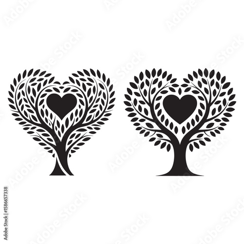 Black heart shaped trees with leaves love nature