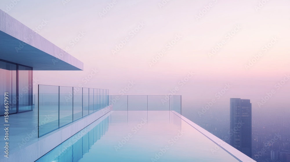 Fototapeta premium Rooftop infinity pool overlooking a city