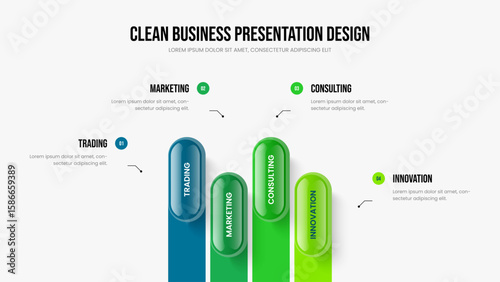 Sales Report Presentation Layout Vector Illustration. Marketing Strategy Four Element Infographic Slideshow Template. Product Briefing 4 Option Diagram Frame Design.