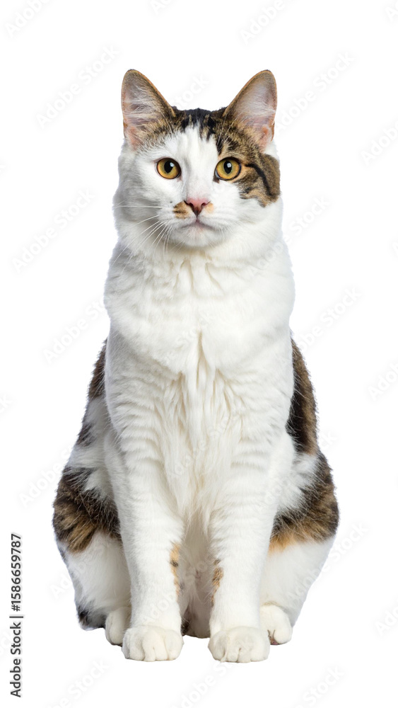 Obraz premium Kurilian bobtail cat sitting and posing on transparent background
