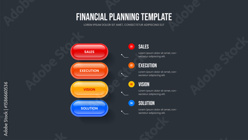 Financial Development 4 Step Diagram Frame Template. Market Growth Four Element Infographic Presentation Design. Modern Solution Slideshow Layout Vector Illustration.