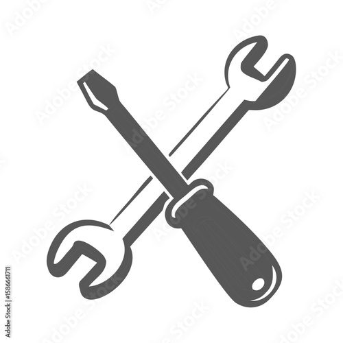 Wrench and screwdriver crossed in a modern vector style for repairs  