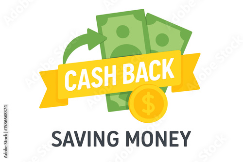 Cash Back Banner, Save Money Concept, Money Refund Service Label, Vector Illustration, Reward Program, Financial Incentive, Rebate Promotion, Earning Discounts, Cashback Offer, Transparent Background