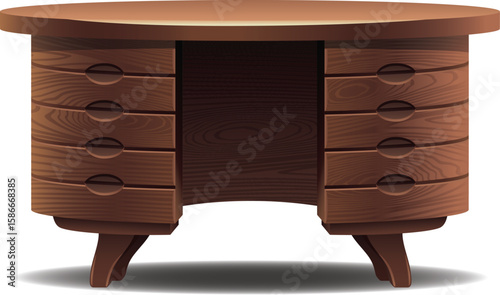 Vintage Wooden Office Desk – Vector Illustration with Drawers