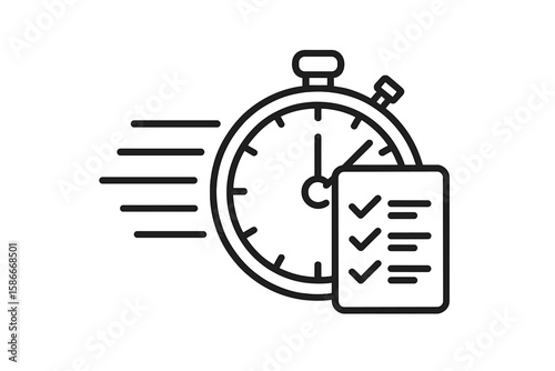 Express delivery concept. Fast service icon with timer and checklist. Speed and time symbol for shipping and quick survey. Stopwatch for planning, deadline and efficiency.