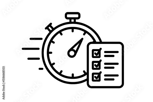 Express delivery concept. Fast service and shipping icon. Stopwatch timer for speed and time management. Quick survey and planning checklist symbol for productivity and deadline.
