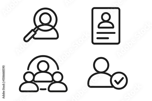 Recruitment line icon set. Headhunting and human resources concepts. Job search, candidate selection, career and resume vector symbols for website and mobile application UI.