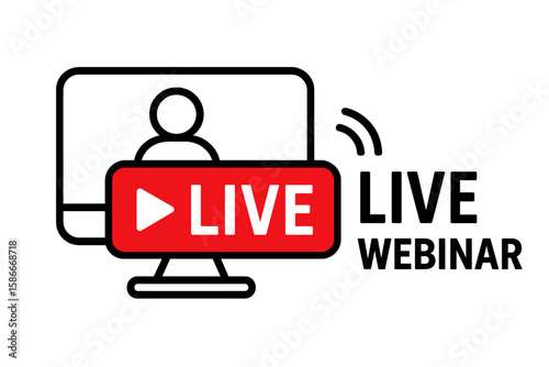 Live webinar concept. Internet event and online conference with live video streaming. Online education, study, or business seminar. Broadcast stream icon or play button.