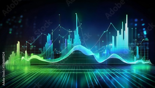 a vibrant virtual graph illustrates healthcare data analytics in blue and green symbolizing growth and progress generative ai