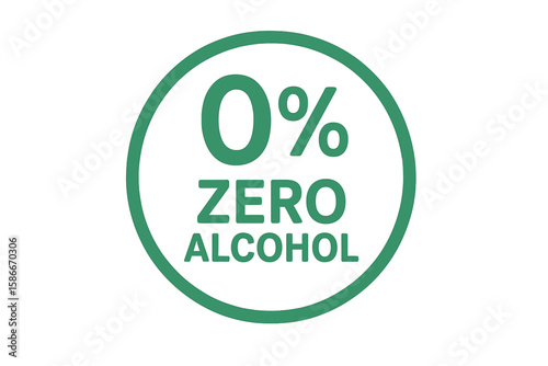 Zero Alcohol Flat Icon, Zero Percent Alcohol Label, Alcohol-Free Emblem, Non-Alcoholic Symbol for Skin Care, Cosmetic and Medical Products, Vector Illustration
