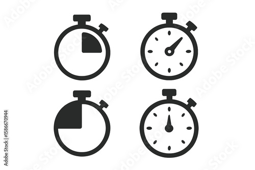 Minimalist Stopwatch Icon Set - Timer, Countdown, Time Management, Productivity and Efficiency Concept, Four Modern Line Style Business Web Icons, Vector Illustration, Transparent Background