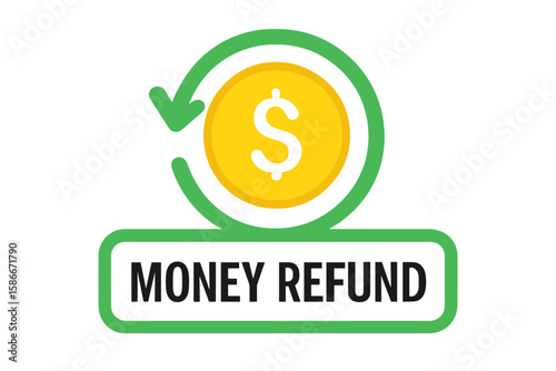 Money refund label with online cashback concept, economy savings service, shopping partner program, and discount cashback offer, vector illustration on transparent background