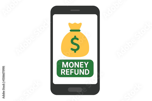 Online money refund icon with cash back symbol on smartphone screen, digital payment return, saving money concept, economy mobile banking, shopping partner program vector