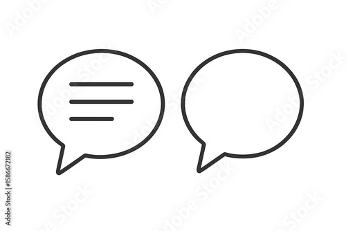Minimalist speech bubble icon set. Linear outline chat dialogue bubbles. Vector illustration for comments, communication, message notifications, social media, digital conversation interface