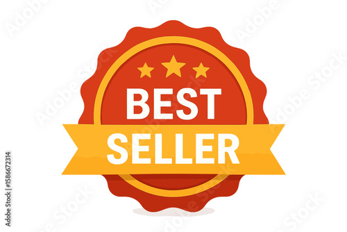 Best Seller Badge Vector Illustration. Top Rated Award Ribbon. Bestseller Stamp with Three Stars. Bestseller Seal Icon for E-commerce, Promotion, Marketing, Retail, Sales Success Concept