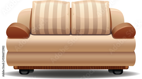 Beige Two-Seater Sofa Vector with Striped Cushions and Armrests