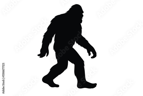 Bigfoot silhouette of the mythical creature. Cryptozoology and folklore legend, the mysterious walking beast Sasquatch or Yeti. Hairy monster ape man character design icon.