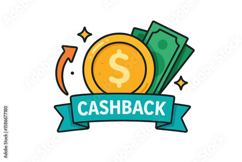 Cashback money refund icon. Saving money and loyalty program concept. Bonus cash back symbol for promotion. Financial reward for shopping. Vector illustration design.