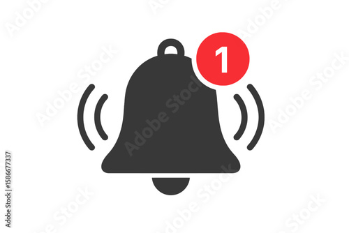Notification Bell Icon with Red Alert Badge. Vibrating Ringing Bell Symbol for Smartphone, App, and Website Notification, New Message Alert, Alarm Reminder, Modern UI UX Design Element, Isolated