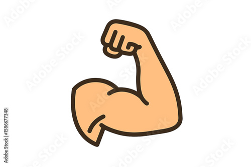 Flexed bicep muscle icon. Strong arm gesture symbol. Fitness, gym, and bodybuilding concept. Power, strength, and health vector illustration. Cartoon flat style design element.