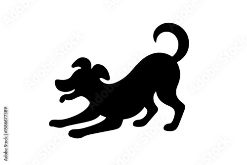 Energetic Playful Dog Silhouette Vector, Happy Pet Animal in Play Bow Pose, Isolated Black Dog Icon, Transparent Background, Friendly Domestic Canine, Fun Puppy Art, Companion Illustration