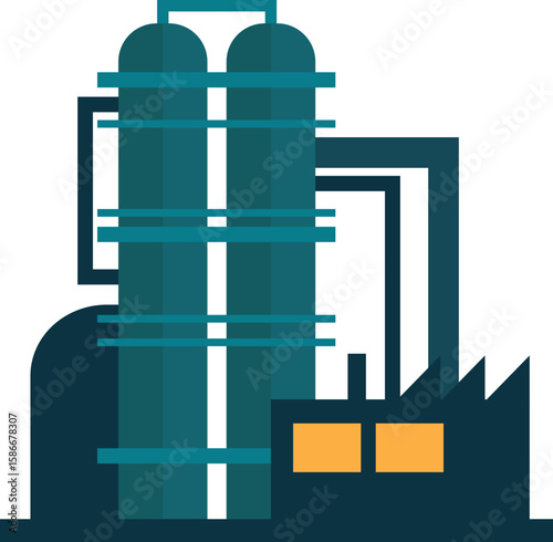 Flat Vector Illustration of Industrial Refinery or Chemical Plant