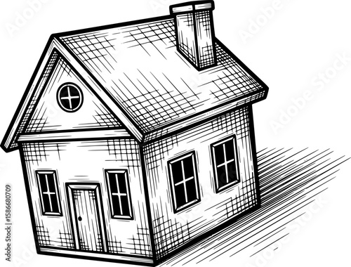 House outline with chimney and tilt shadow, hand-drawn style