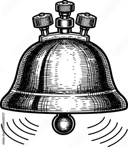 Classic school bell timer with mechanical knobs, hand-drawn style