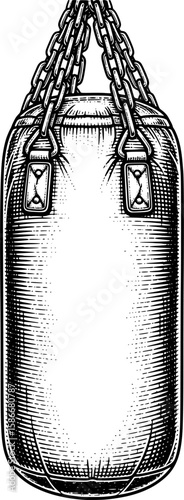 Punching bag in black and white, hand-drawn style