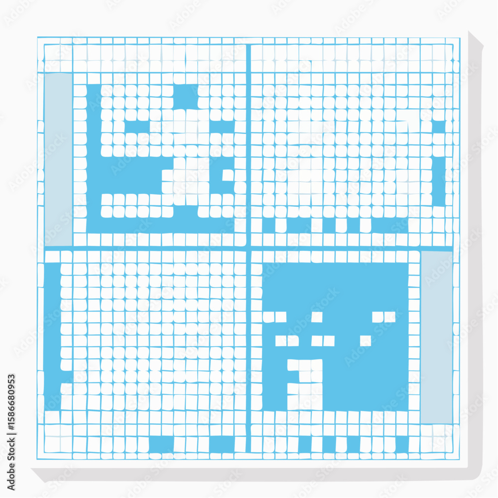 Fototapeta premium A clean white square sheet of vector grid paper with evenly spaced light blue vertical and horizontal lines, ideal for technical or math-based layouts.