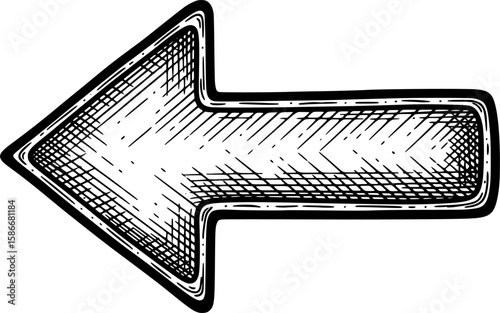 Back arrow pointing left with textured shaft, hand-drawn style