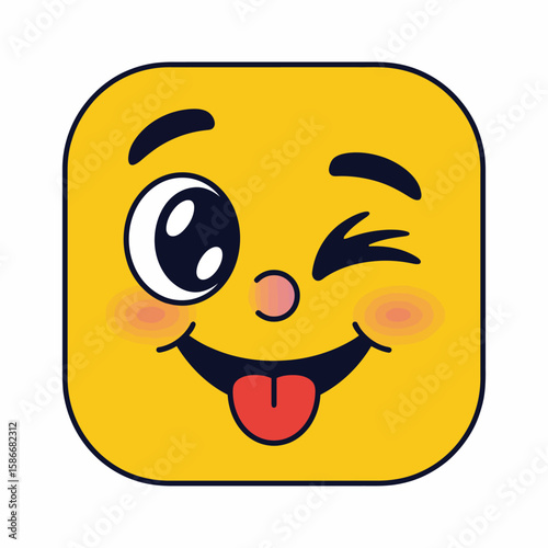 Cheerful Emoji: A digitally created emoji portrait with a wink, showcasing a playful tongue, and a radiant smile, conveying positivity and mirth.