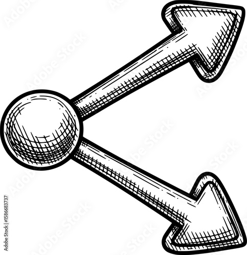 Share icon with branching arrows and nodes, hand-drawn style