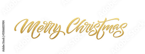 Vector Illustration of a Merry Christmas Calligraphy Text Created with Golden Effects on a White Background, Depicting Festive and Elegant Holiday Greetings