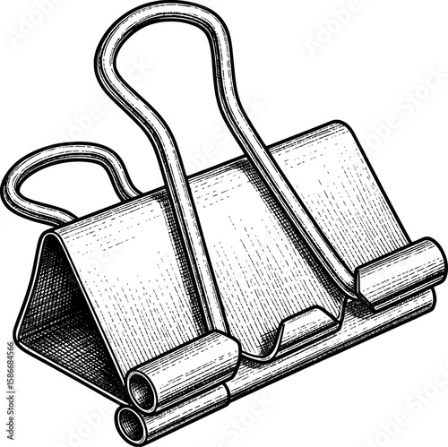 Binder clip with folded metal arms and hinge lines, hand-drawn style