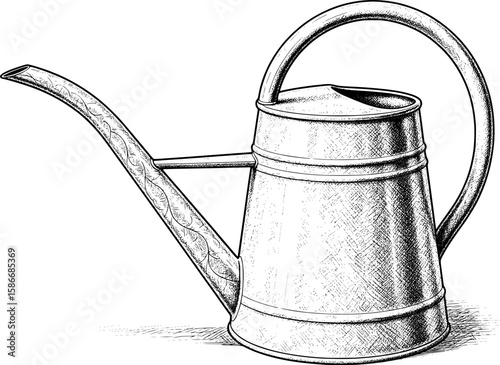Watering can with long spout and top handle, hand-drawn style