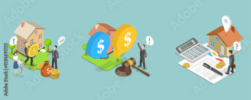 3D Isometric Flat Vector Illustration of Real Estate, Residential And Commercial Properties