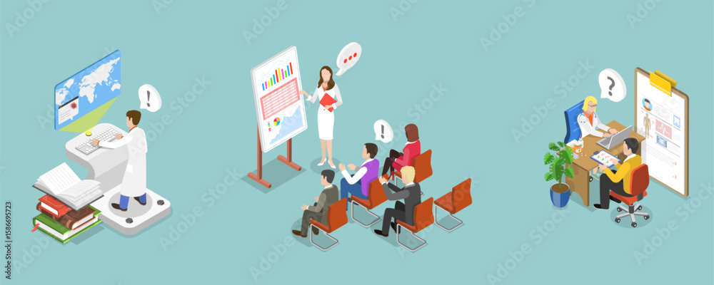Fototapeta premium 3D Isometric Flat Vector Illustration of Healthcare Services, Medical Statistics Concept Set