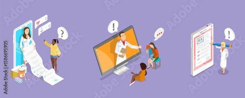3D Isometric Flat Vector Illustration of Telemedicine, Future Medical Tech
