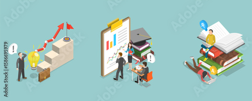 3D Isometric Flat Vector Illustration of Path to Enlightenment, Successful Career Path In Abstract Concepts