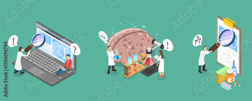 3D Isometric Flat Vector Illustration of Brain Neurological Health, Concept Of Research In Neurology Science