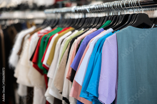 Wallpaper Mural Variety of women's t-shirts and blouses hang on rack in clothing store Torontodigital.ca