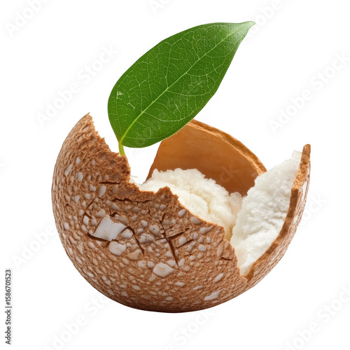 Shea nut with leaf isolated on transparent background