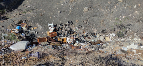 Environmental Pollution, Garbage Dumped in a Natural Ravine. sustainability and environment concept