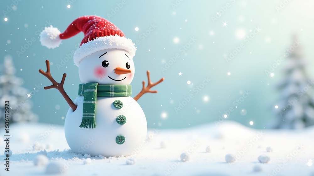 Fototapeta premium Cute 3d cartoon snowman on a transparent background. New Year and Merry Сhristmas clipart 