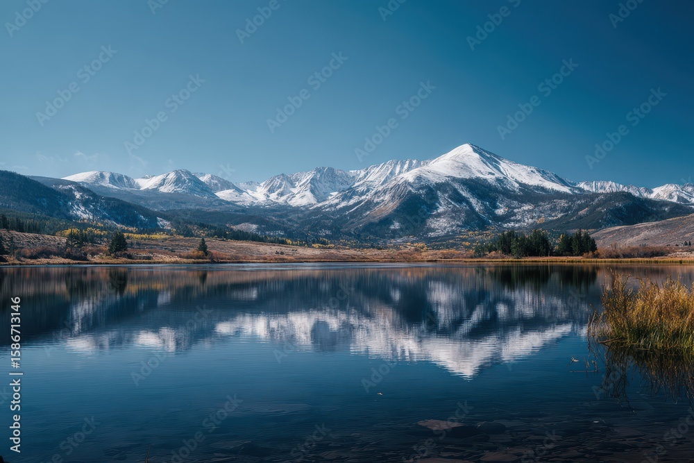 Obraz premium Mountain range reflected in tranquil lake