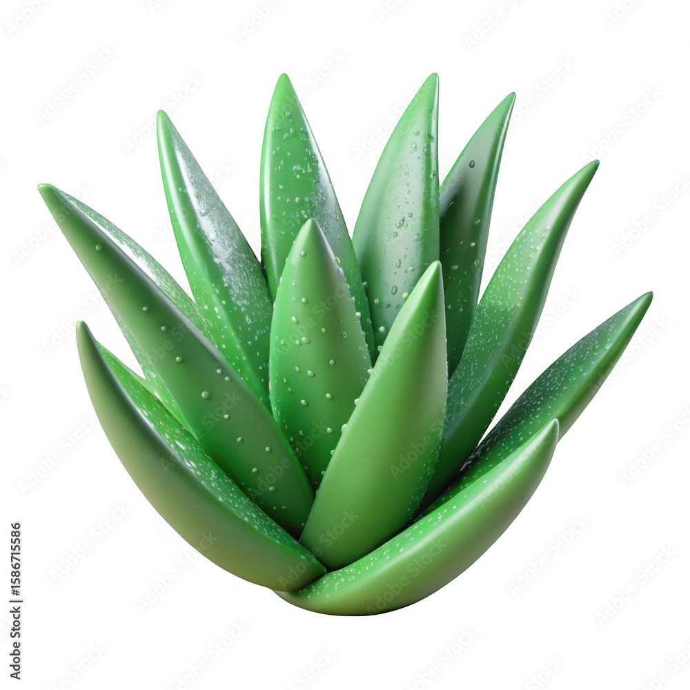 Fototapeta premium 3d lush aloe vera plant with water droplets isolated on transparent background