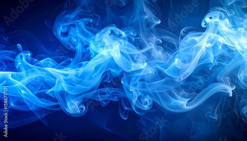 Abstract swirls of vibrant blue smoke against a dark background