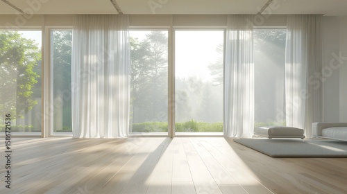 Modern Minimalist Living Room with Sunlit View green white